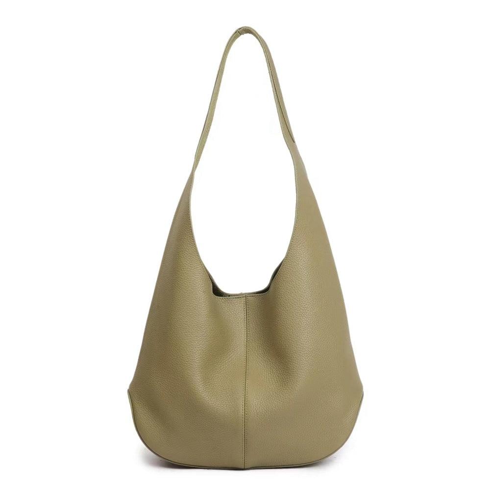 Essentials Slouchy Leather Hobo Bag, Must-have Fashion Designer Minimalist Handbag, Cowhide Bucket Bag  brown