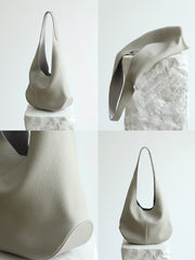Essentials Genuine Leather Slouch Hobo Bag, Must-have Fashion Designer Bucket Tote Bag