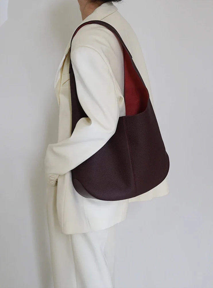 Essentials Slouchy Leather Hobo Bag, Must-have Fashion Designer Minimalist Handbag, Cowhide Bucket Bag