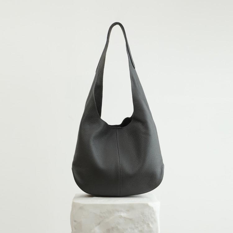 Essentials Slouchy Leather Hobo Bag, Must-have Fashion Designer Minimalist Handbag, Cowhide Bucket Bag