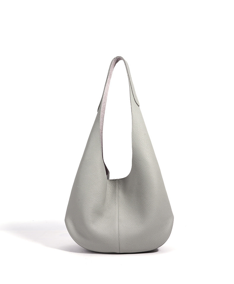 Essentials Slouchy Leather Hobo Bag, Must-have Fashion Designer Minimalist Handbag, Cowhide Bucket Bag