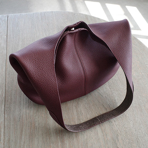 Essentials Slouchy Leather Hobo Bag, Must-have Fashion Designer Minimalist Handbag, Cowhide Bucket Bag