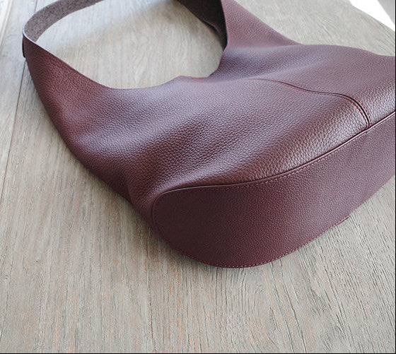 Essentials Slouchy Leather Hobo Bag, Must-have Fashion Designer Minimalist Handbag, Cowhide Bucket Bag