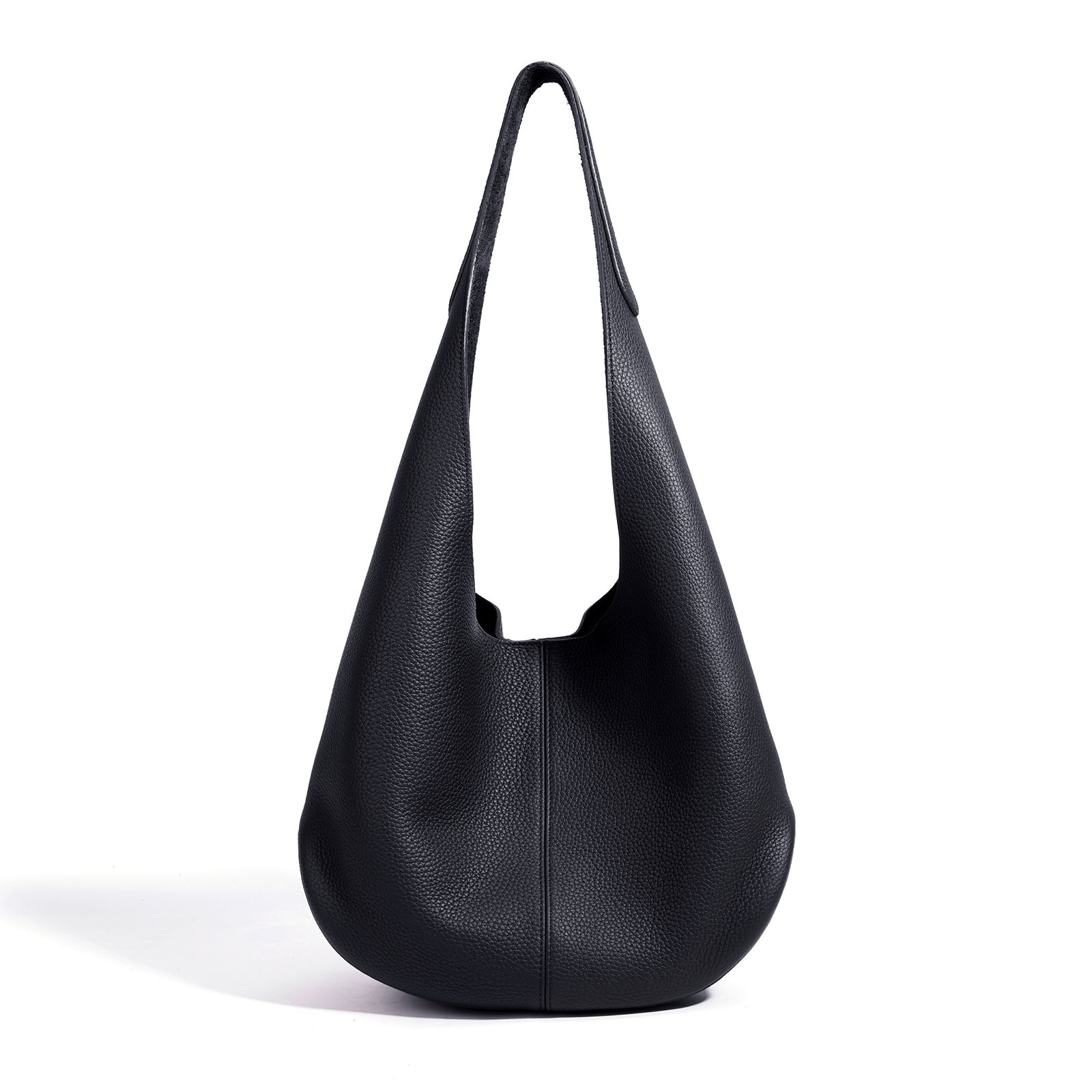 Essentials Slouchy Leather Hobo Bag, Must-have Fashion Designer Minimalist Handbag, Cowhide Bucket Bag