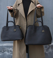 Everyday Essential Cowhide Leather Tote, Soft Full Grain Cowhide Shoulder Bag for Work & Travel