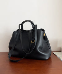 Everyday Essential Cowhide Leather Tote, Soft Full Grain Cowhide Shoulder Bag for Work & Travel