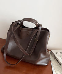 Everyday Essential Cowhide Leather Tote, Soft Full Grain Cowhide Shoulder Bag for Work & Travel