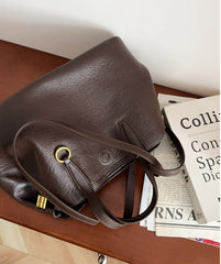 Everyday Essential Cowhide Leather Tote, Soft Full Grain Cowhide Shoulder Bag for Work & Travel