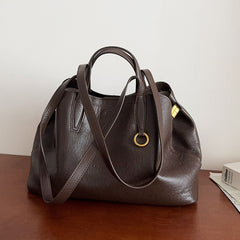 Everyday Essential Cowhide Leather Tote, Soft Full Grain Cowhide Shoulder Bag for Work & Travel