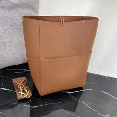 Extra Large Genuine Leather Bucket Bag, Minimalist Classic Leather Tote Bag, Fashion Designer Shoulder Bag Wide Strap, Gift For Her
