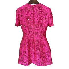Fashion Runway Fuchsia: Jacquard Handcrafted Beaded Party Dress and Jacket | Semi-Formal Dress, Evening Gown, Wedding Dress