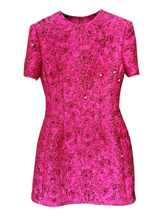 Fashion Runway Fuchsia: Jacquard Handcrafted Beaded Party Dress and Jacket | Semi-Formal Dress, Evening Gown, Wedding Dress - Image 3