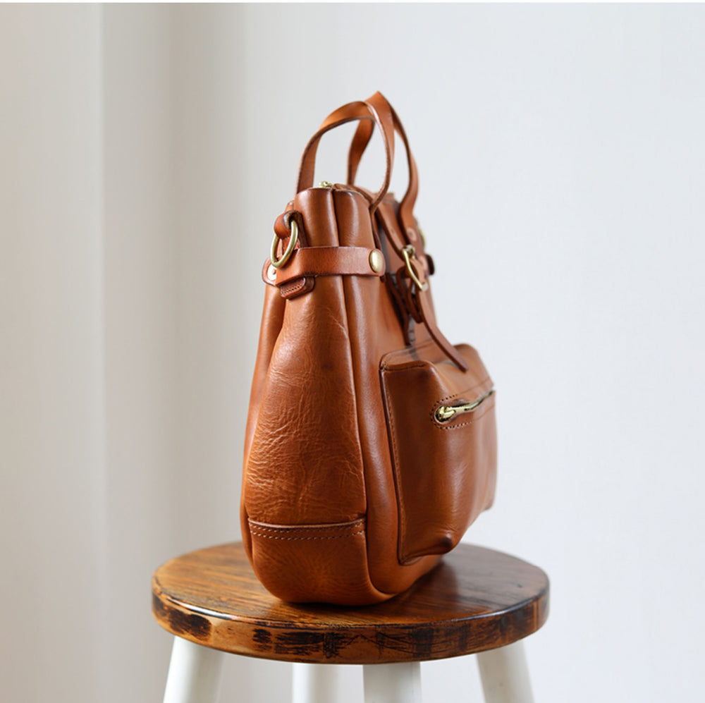 Full Grain Leather Women's Shoulder Bag, Men's Handmade Italian Tanned Grain Leather Crossbody Bag, Men's American Retro Casual Bag