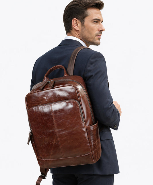 Full Grain Leather Backpack for Men | Vintage Handcrafted Cow hide Business Bag | Large Laptop Commuter Backpack