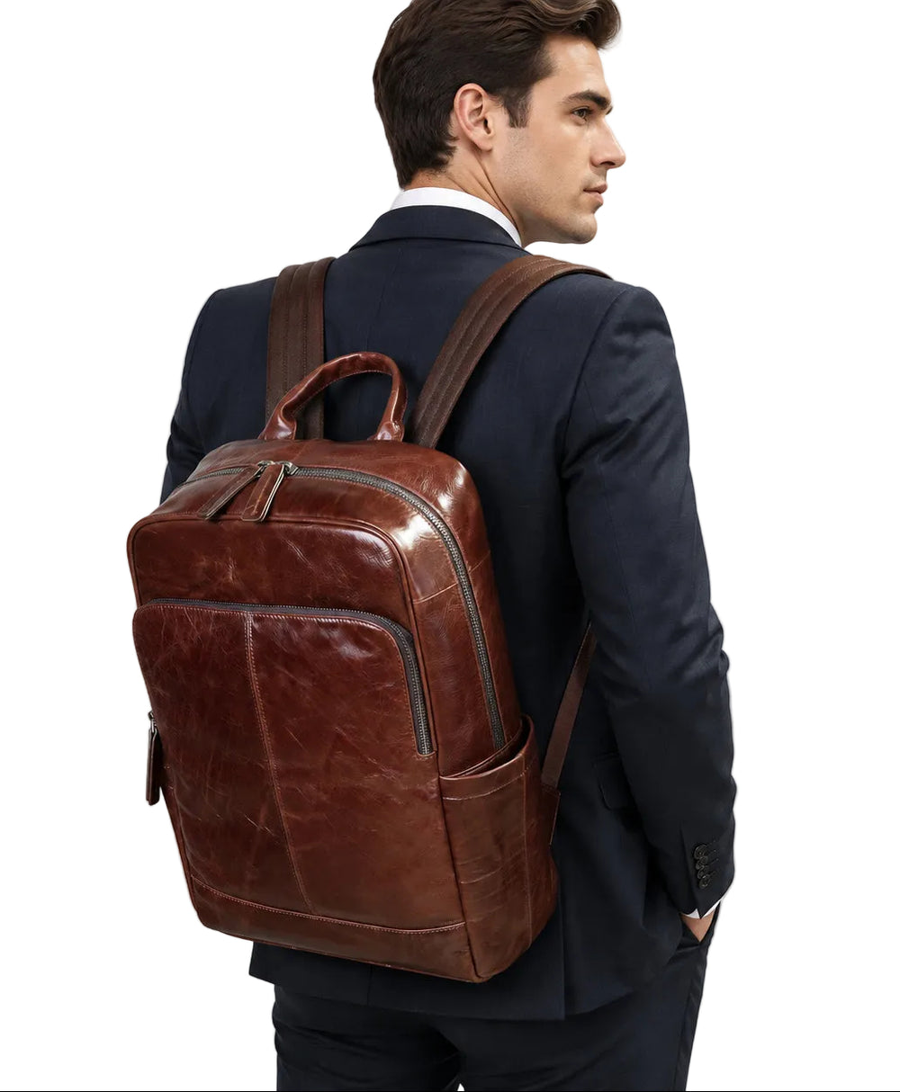 Full Grain Leather Backpack for Men | Vintage Handcrafted Cow hide Business Bag | Large Laptop Commuter Backpack