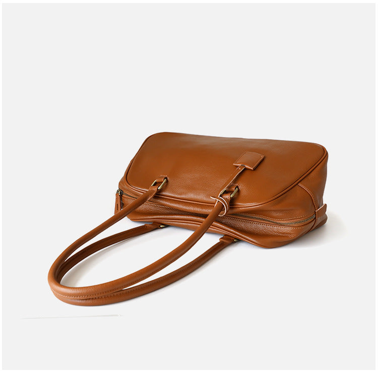 Full Grain Leather Bowling Bag – Handcrafted Structured Boston Shoulder Bag | Cowhide Top Handle Handbag