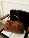 Full Grain Leather Bowling Bag – Handcrafted Structured Boston Shoulder Bag | Cowhide Top Handle Handbag