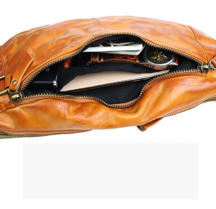 Full Grain Leather Chest Bag | Men's Distressed Crossbody Sling Bag with Phone Pocket