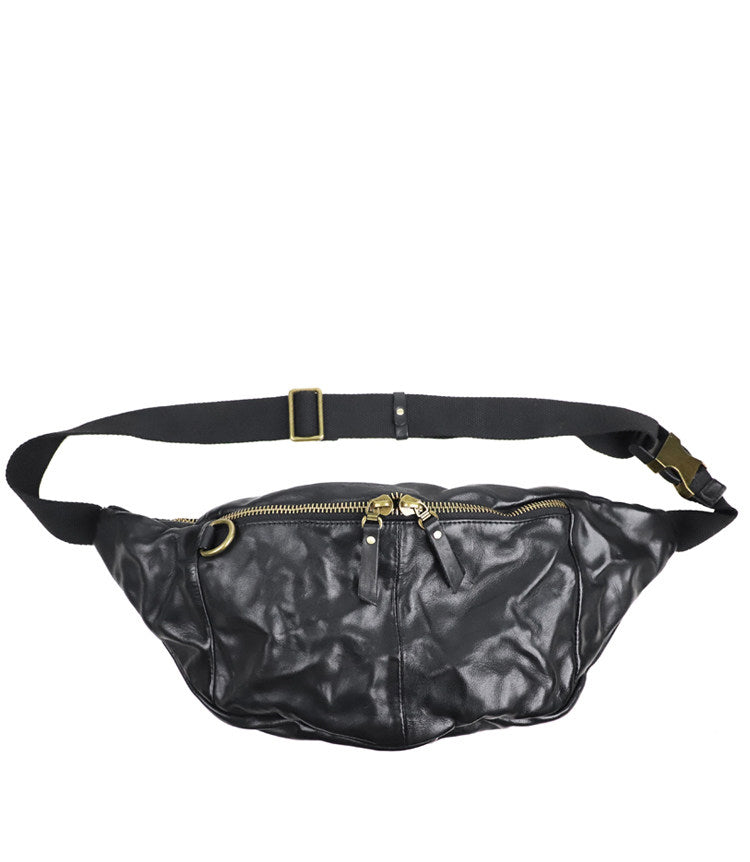 Full Grain Leather Chest Bag | Men's Distressed Crossbody Sling Bag with Phone Pocket