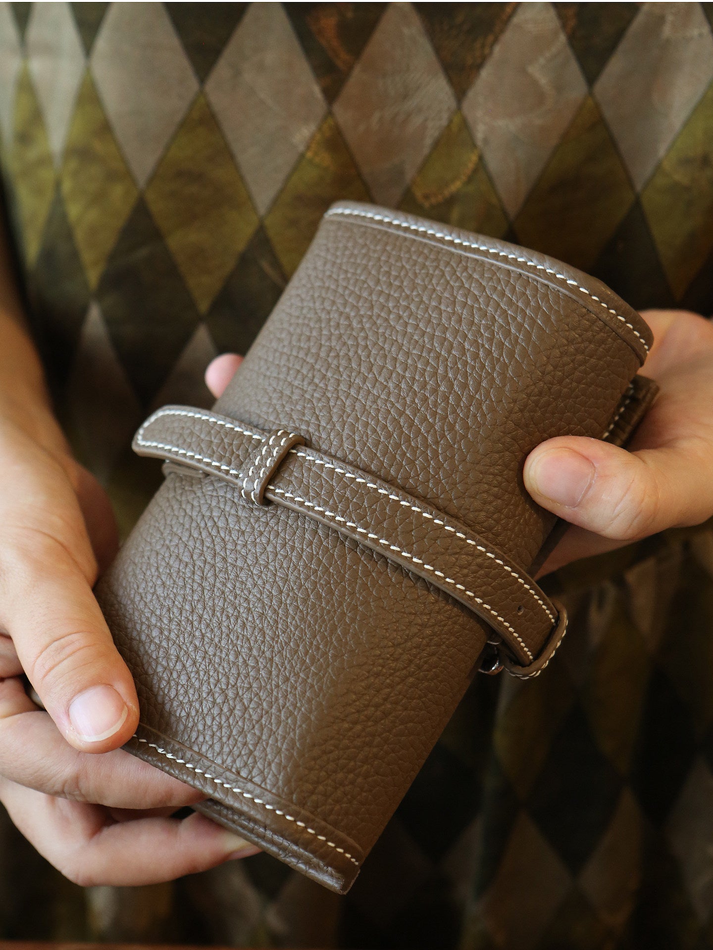 Handcrafted Full Grain Leather Jewellery Travel Organizer, Luxury Cowhide Jewellery Roll with Ring & Earring Holder, Portable Storage Case