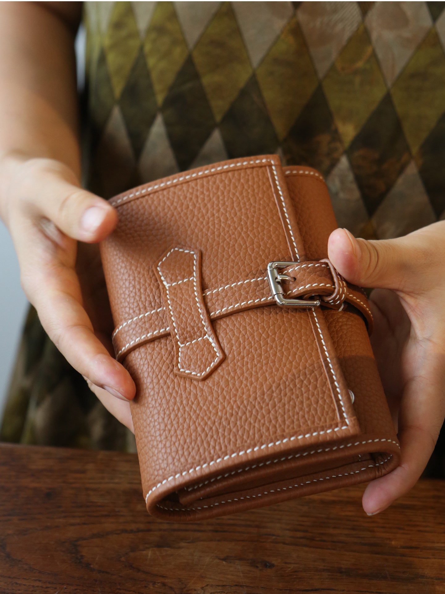 Handcrafted Full Grain Leather Jewellery Travel Organizer, Luxury Cowhide Jewellery Roll with Ring & Earring Holder, Portable Storage Case