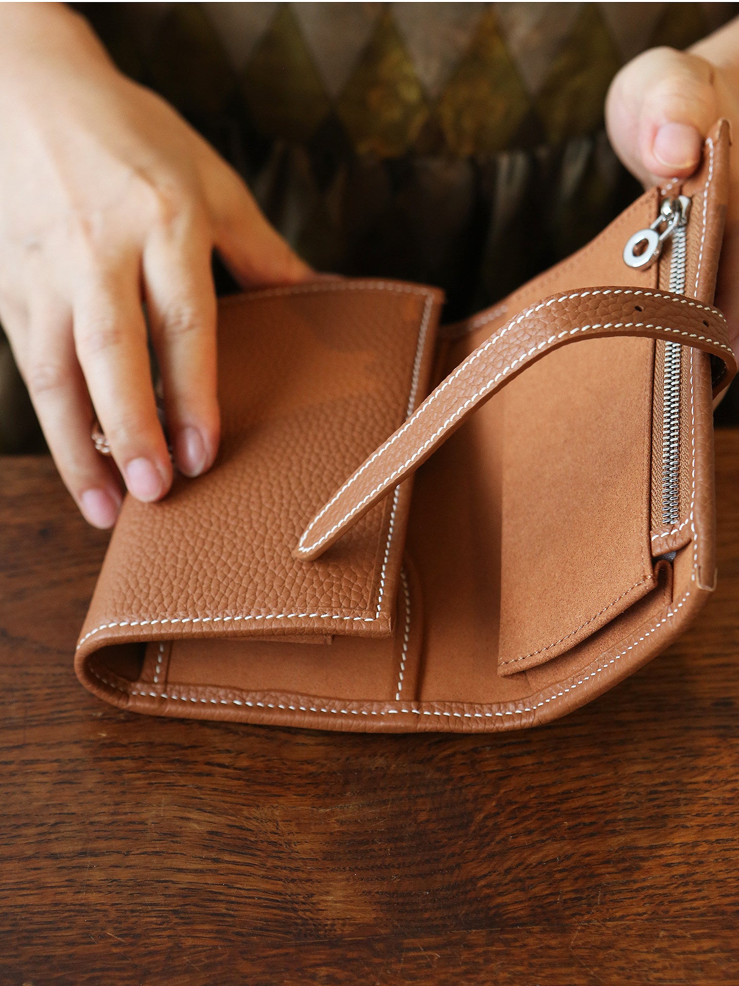 Handcrafted Full Grain Leather Jewellery Travel Organizer, Luxury Cowhide Jewellery Roll with Ring & Earring Holder, Portable Storage Case