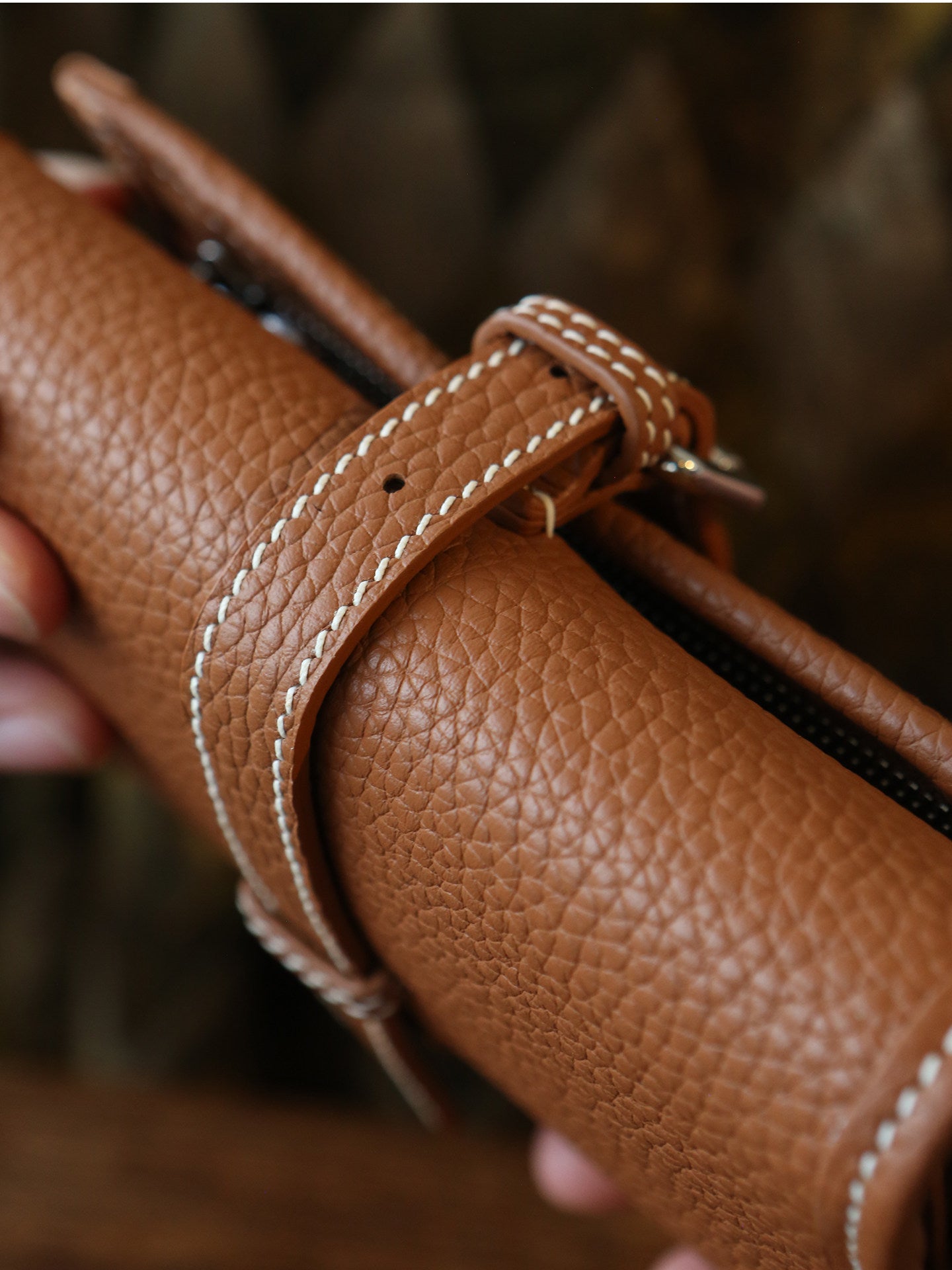 Handcrafted Full Grain Leather Jewellery Travel Organizer, Luxury Cowhide Jewellery Roll with Ring & Earring Holder, Portable Storage Case