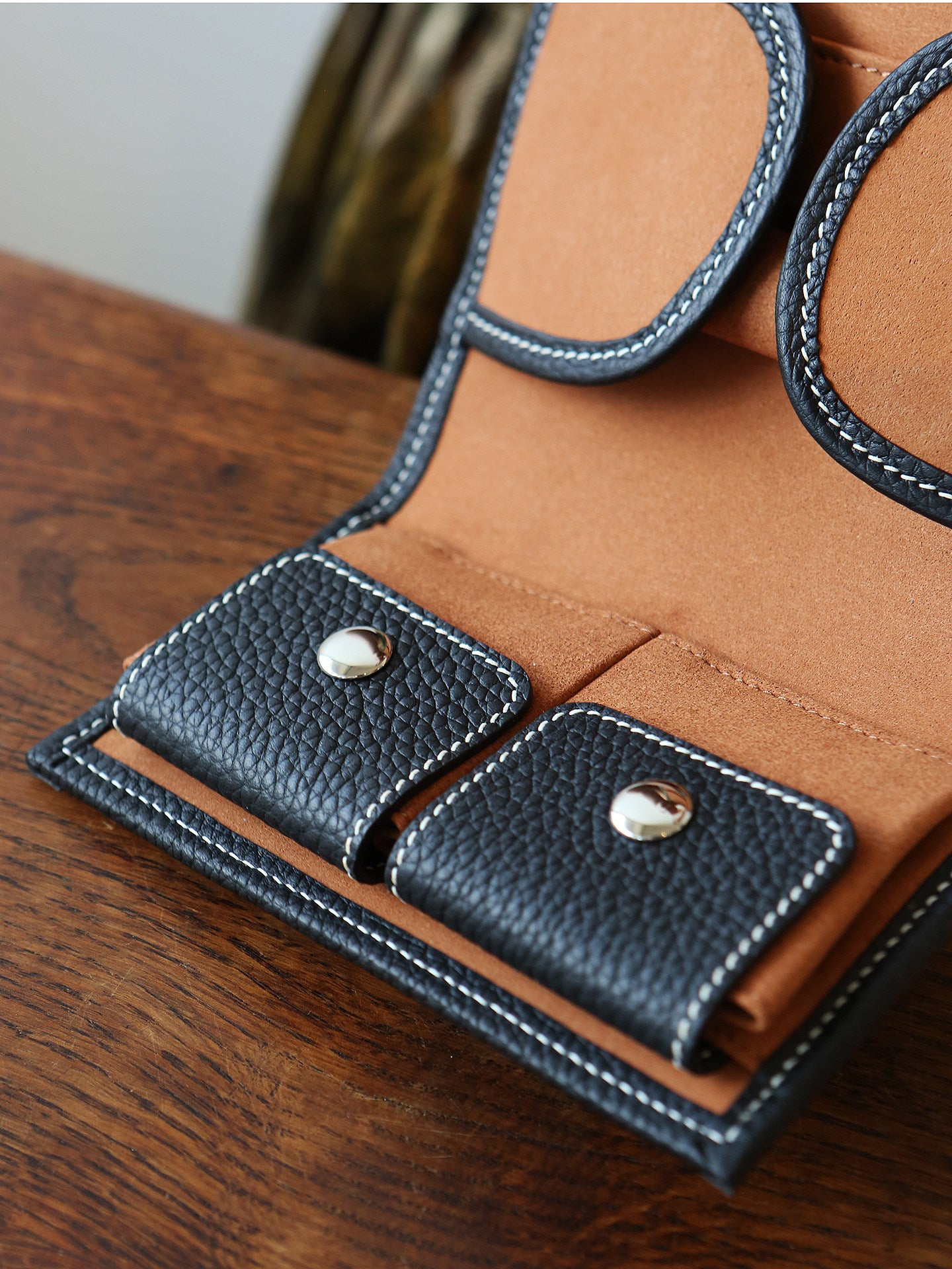 Handcrafted Full Grain Leather Jewellery Travel Organizer, Luxury Cowhide Jewellery Roll with Ring & Earring Holder, Portable Storage Case