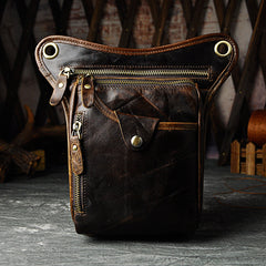Full Grain Leather Leg Bag Foraging Pouch Leather Motorcycle Waist Bag, Male Knight Bull Head Bag, Crazy Horse Leather Bag for Men Women