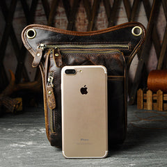 Full Grain Leather Leg Bag Foraging Pouch Leather Motorcycle Waist Bag, Male Knight Bull Head Bag, Crazy Horse Leather Bag for Men Women