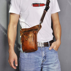 Full Grain Leather Leg Bag Foraging Pouch Leather Motorcycle Waist Bag, Male Knight Bull Head Bag, Crazy Horse Leather Bag for Men Women