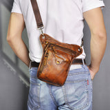 Full Grain Leather Leg Bag Foraging Pouch Leather Motorcycle Waist Bag, Male Knight Bull Head Bag, Crazy Horse Leather Bag for Men Women