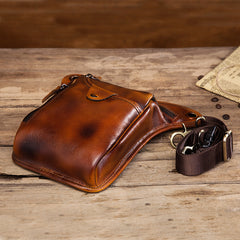 Full Grain Leather Leg Bag Foraging Pouch Leather Motorcycle Waist Bag, Male Knight Bull Head Bag, Crazy Horse Leather Bag for Men Women