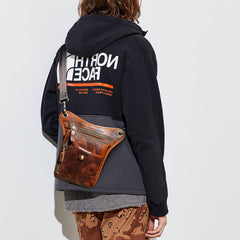 Full Grain Leather Leg Bag Foraging Pouch Leather Motorcycle Waist Bag, Male Knight Bull Head Bag, Crazy Horse Leather Bag for Men Women