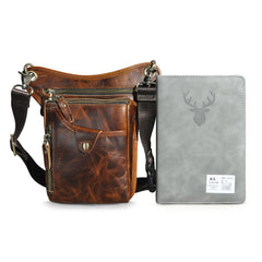 Full Grain Leather Leg Bag Foraging Pouch Leather Motorcycle Waist Bag, Male Knight Bull Head Bag, Crazy Horse Leather Bag for Men Women