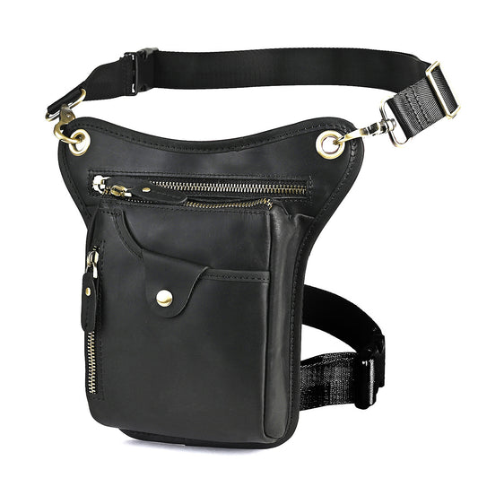 Men's Vintage Crazy Horse Leather Fanny Pack, Cowhide Waist & Thigh Bag for Phone, Outdoor, Motorcycle