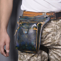 Full Grain Leather Leg Bag Foraging Pouch Leather Motorcycle Waist Bag, Male Knight Bull Head Bag, Crazy Horse Leather Bag for Men Women