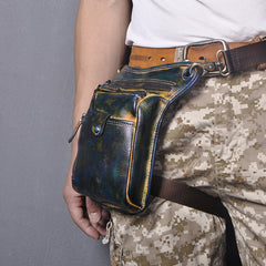 Full Grain Leather Leg Bag Foraging Pouch Leather Motorcycle Waist Bag, Male Knight Bull Head Bag, Crazy Horse Leather Bag for Men Women