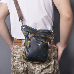 Full Grain Leather Leg Bag Foraging Pouch Leather Motorcycle Waist Bag, Male Knight Bull Head Bag, Crazy Horse Leather Bag for Men Women