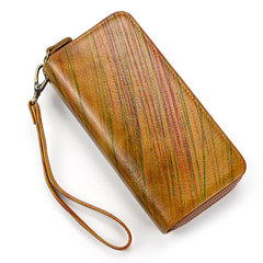 Full Grain Leather Long Wallet, Mens Zipper Wallet, Women Bifold Wallet, Heavy Duty Double-Layer Cowhide Tall Wallet, Fathers Gift for Him