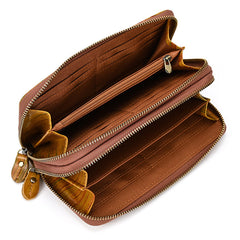 Full Grain Leather Long Wallet, Mens Zipper Wallet, Women Bifold Wallet, Heavy Duty Double-Layer Cowhide Tall Wallet, Fathers Gift for Him