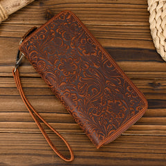 Full Grain Leather Long Wallet, Mens Zipper Wallet, Women Bifold Wallet, Heavy Duty Double-Layer Cowhide Tall Wallet, Fathers Gift for Him