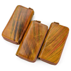 Full Grain Leather Long Wallet, Mens Zipper Wallet, Women Bifold Wallet, Heavy Duty Double-Layer Cowhide Tall Wallet, Fathers Gift for Him