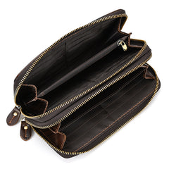 Full Grain Leather Long Wallet, Mens Zipper Wallet, Women Bifold Wallet, Heavy Duty Double-Layer Cowhide Tall Wallet, Fathers Gift for Him