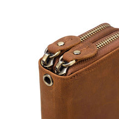 Full Grain Leather Long Wallet, Mens Zipper Wallet, Women Bifold Wallet, Heavy Duty Double-Layer Cowhide Tall Wallet, Fathers Gift for Him