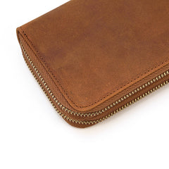 Full Grain Leather Long Wallet, Mens Zipper Wallet, Women Bifold Wallet, Heavy Duty Double-Layer Cowhide Tall Wallet, Fathers Gift for Him