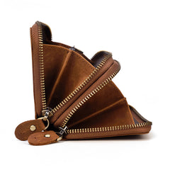 Full Grain Leather Long Wallet, Mens Zipper Wallet, Women Bifold Wallet, Heavy Duty Double-Layer Cowhide Tall Wallet, Fathers Gift for Him