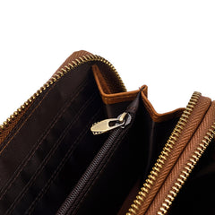 Full Grain Leather Long Wallet, Mens Zipper Wallet, Women Bifold Wallet, Heavy Duty Double-Layer Cowhide Tall Wallet, Fathers Gift for Him