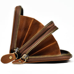 Full Grain Leather Long Wallet, Mens Zipper Wallet, Women Bifold Wallet, Heavy Duty Double-Layer Cowhide Tall Wallet, Fathers Gift for Him