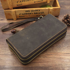 Full Grain Leather Long Wallet, Mens Zipper Wallet, Women Bifold Wallet, Heavy Duty Double-Layer Cowhide Tall Wallet, Fathers Gift for Him